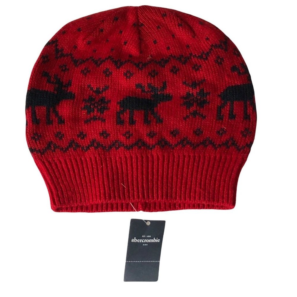 NWT Abercrombie Kids‎ Red Reindeer Beanie Hat